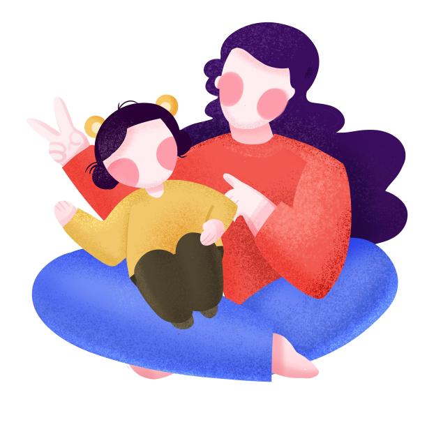 母亲带子孩子插画图片下载
