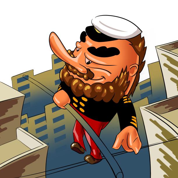 长鼻子海盗船长走钢丝插画图片下载