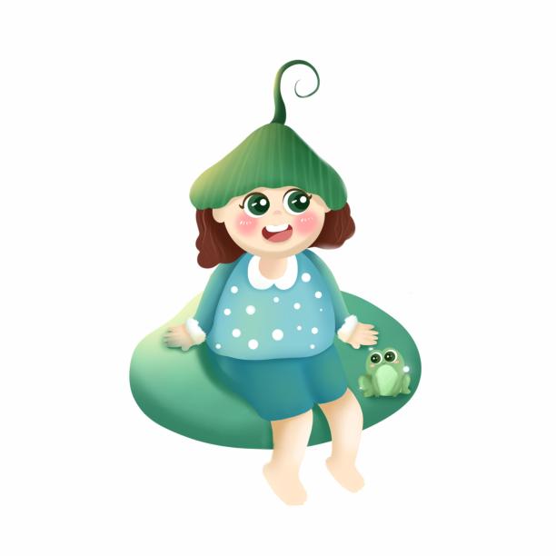 荷叶上的女孩子插画图片下载