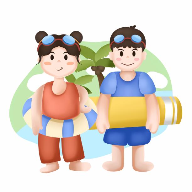 沙滩情侣人物插画图片下载