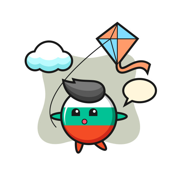 保加利亚国旗徽章吉祥物正在玩风筝图片下载