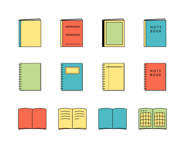 一组简单的笔记框架和图标。这个插图也与书籍、学习、学习、时间表、备忘录等有关。图片下载