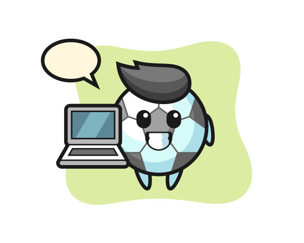 带笔记本电脑的卡通吉祥物足球图片下载