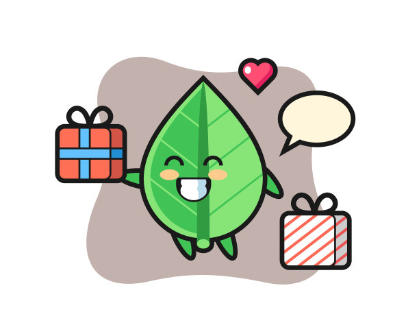 叶吉祥物卡通赠送礼物图片下载