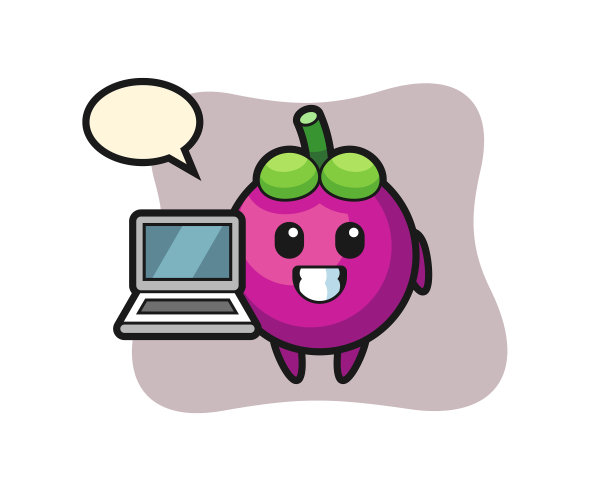 吉祥物山竹和笔记本电脑图片下载