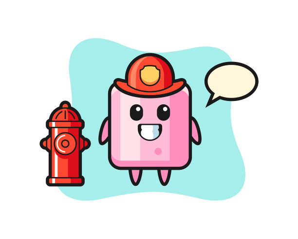 吉祥物角色棉花糖作为消防员图片下载