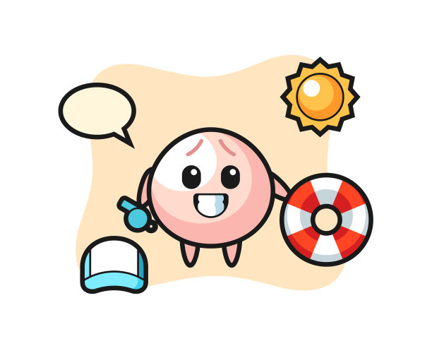 卡通吉祥物肉包子作为海滩警卫图片下载