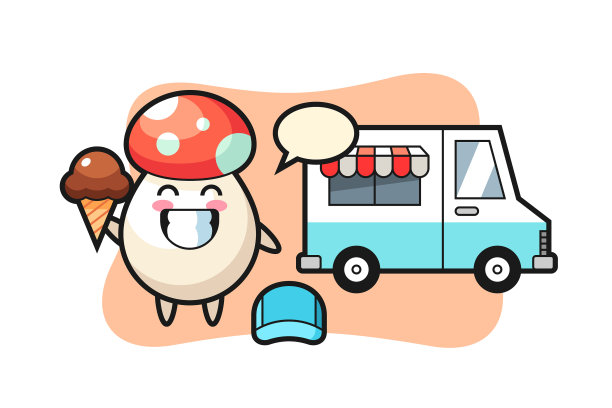 吉祥物卡通蘑菇和冰淇淋车图片下载