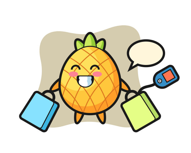 拿着购物袋的菠萝卡通吉祥物图片下载