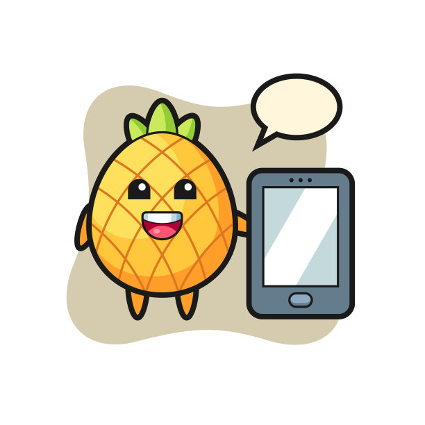 拿着智能手机的菠萝卡通图片下载