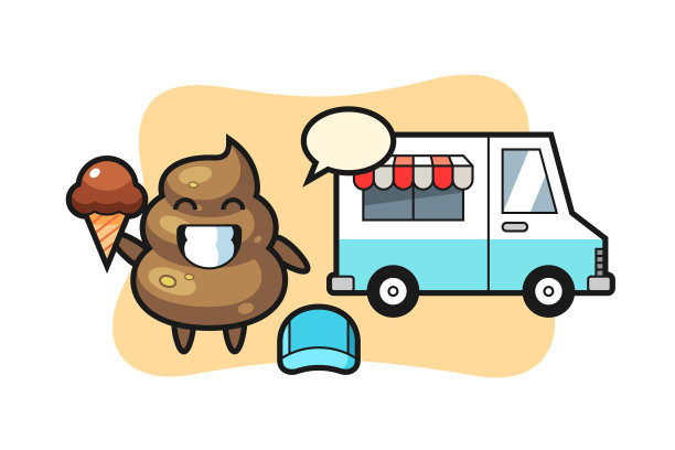 吉祥物卡通便便配冰淇淋车图片下载