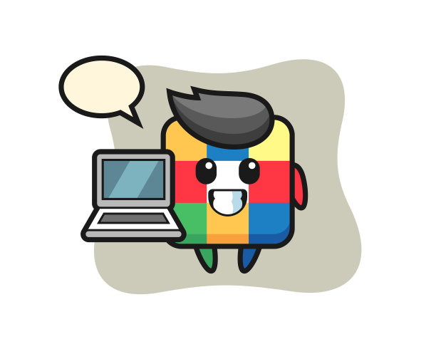 吉祥物魔方和一台笔记本电脑图片下载