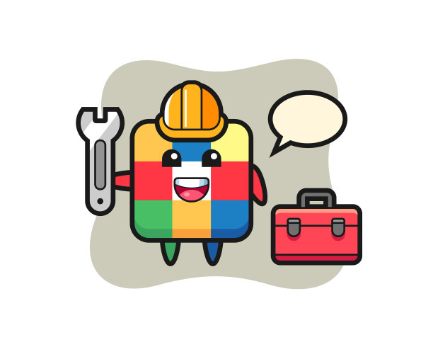 吉祥物卡通魔方作为机修工图片下载