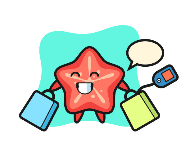 吉祥物卡通海星拿着购物袋图片下载