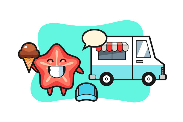 吉祥物卡通海星与冰淇淋车图片下载