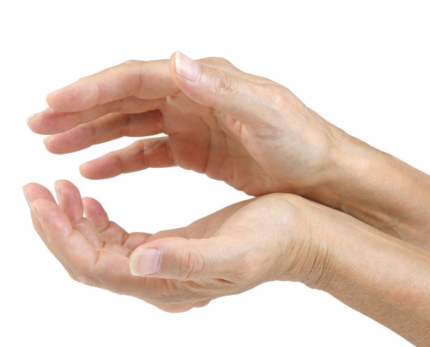 女治疗师温柔的杯状手放在白色的背景上图片下载