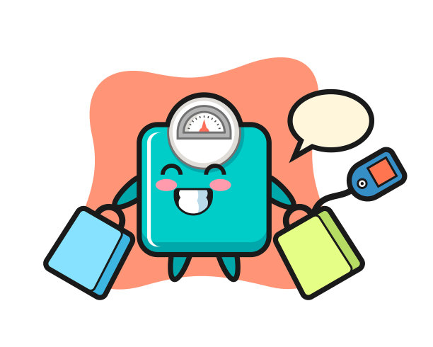 体重秤吉祥物卡通拿着购物袋图片下载