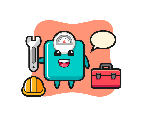 吉祥物卡通体重秤作为一个机械师图片下载