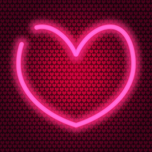 的心。氖辉光。彩色矢量插图。孤立的背景粉红色的心。情人节。发光管中的恋人象征。图片下载