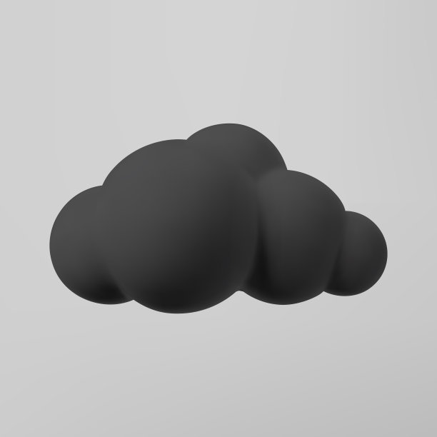 在灰色背景上孤立的3d乌云。渲染软卡通蓬松的黑色云图标，黑色的灰尘或烟雾。三维几何形状矢量插图图片下载