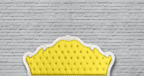 黄色皮革切斯特菲尔德沙发上灰色图片下载