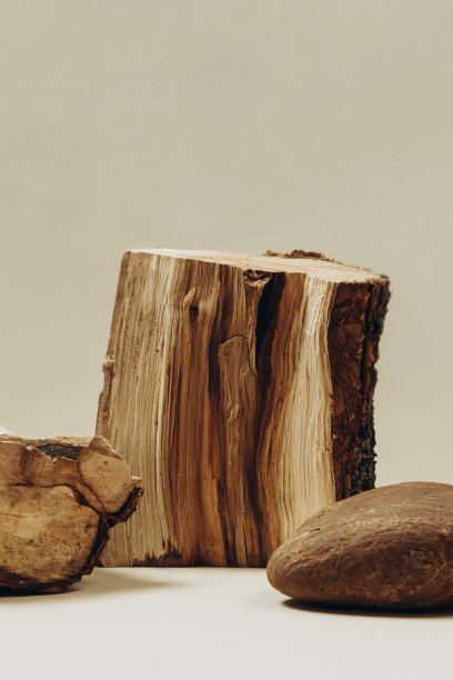 天然石材和木材上的米色背景，为您的产品提供天然的背景。时尚的设计平台，采用天然材料。图片下载