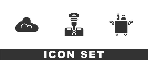 设置云天气飞行员和食物图标手推车图片下载