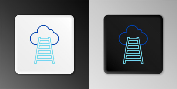 线条楼梯与完成旗帜图标隔离在灰色图片下载