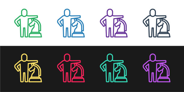 设置线象棋图标孤立在黑色和白色图片下载