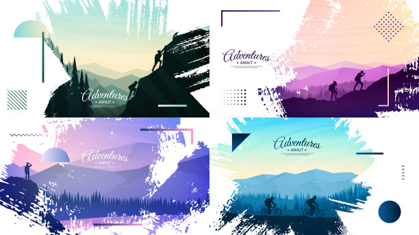 矢量插图。发现、探索和观察自然的旅游理念。徒步旅行，骑自行车，爬山，看风景。徒步旅游。平面设计模板的网页横幅，网站图片下载