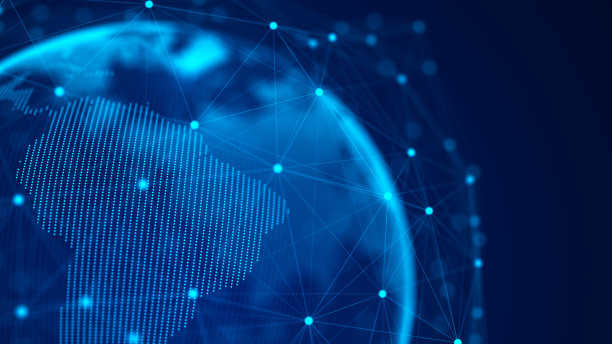 全球网络连接。蓝色未来世界地图。行星地球的概念。3D渲染。图片下载