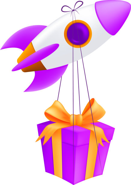 一个飞行火箭送一个粉红色的礼盒图片下载