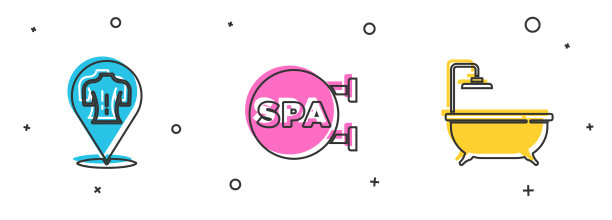 设置按摩spa沙龙和浴缸图标图片下载