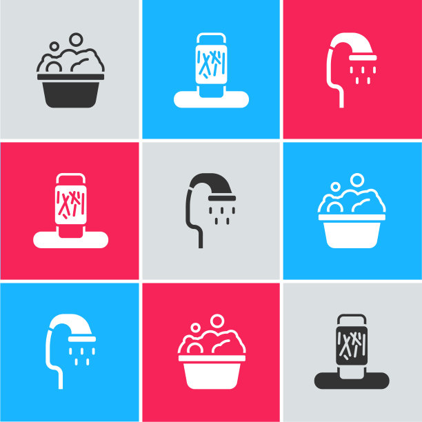 设置宠物洗澡猫抓柱和淋浴图标图片下载