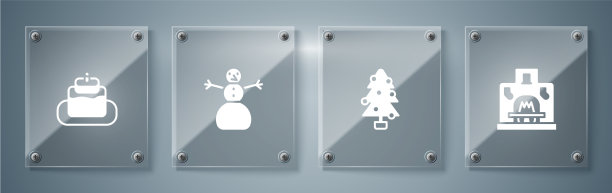 设置室内壁炉圣诞树雪人图片下载