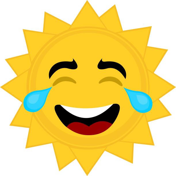 矢量表情插图的卡通人物的太阳与快乐的表情和眼泪的喜悦或笑声图片下载