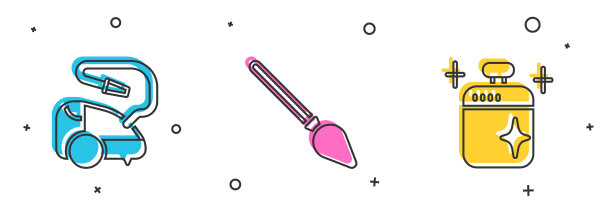 设置吸尘器、扫帚和清洁炊事图片下载