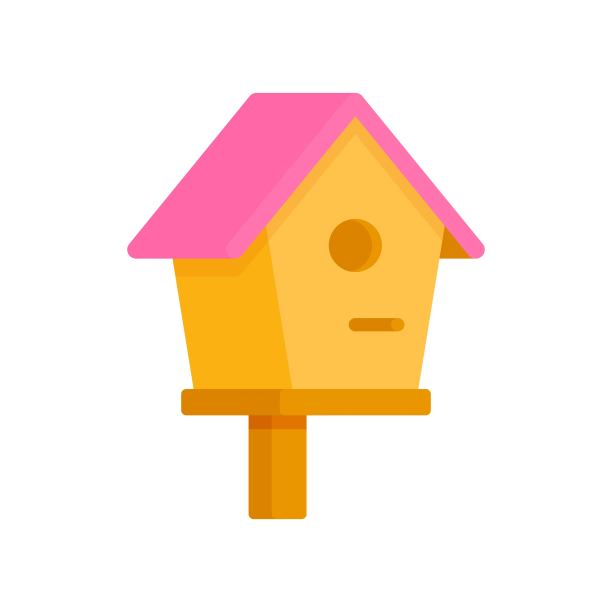 矢量插图一个孤立的木制鸟屋。一个带有亮粉色屋顶的木制小喂鸟器。图片下载