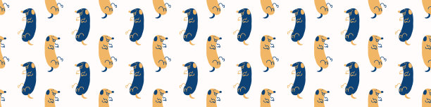 无缝卡通宠物狗涂鸦边界。异想天开的最小色调中性色彩。儿童托儿所横幅或异想天开的人物时尚全印。图片下载