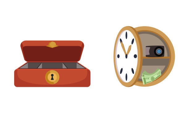 安全时钟和珠宝盒与钥匙孔设置图片下载