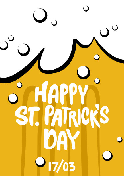圣帕特里克节的海报。在啤酒杯上刻上“圣帕特里克节快乐”字样。在啤酒杯的背景上手写的帕特里克节。矢量插图。啤酒聚会。图片下载