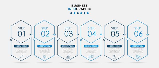 矢量图形设计业务模板与图标和6个选项或步骤。可用于流程图，演示文稿，工作流布局，横幅，流程图，信息图图片下载