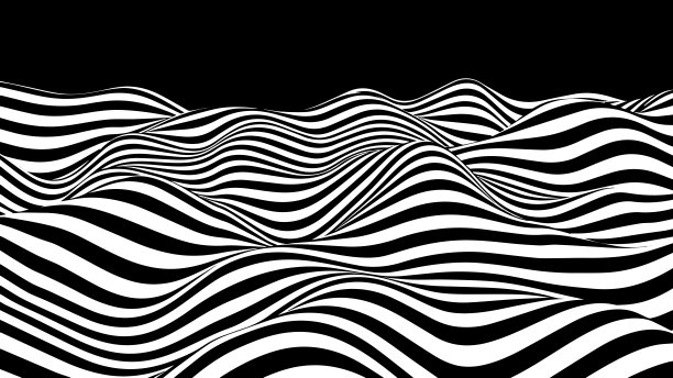 抽象光学错觉波。黑白线条具有失真效果。矢量几何条纹图案。图片下载