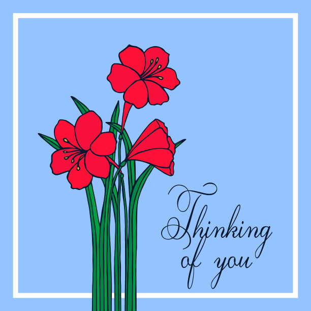 想你-卡片。一束百合花。图片下载