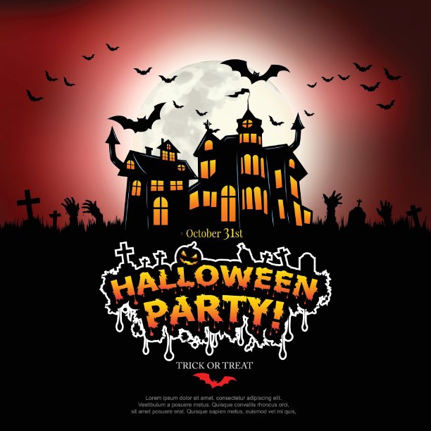 万圣节派对海报与闹鬼的城堡。illustrator Vector Eps 10图片下载
