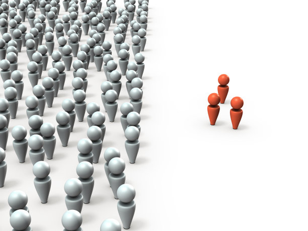 多数人和少数人之间的冲突。白色背景。3 d渲染。图片下载