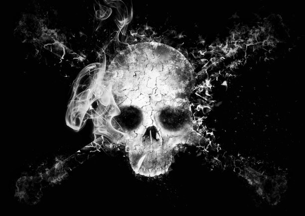 一个在黑暗中浮现的抽象的头骨图片下载