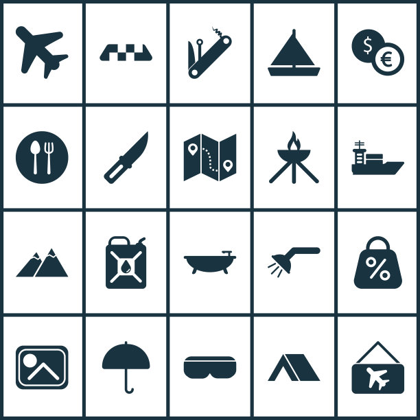 旅行图标设置阳伞折扣烧烤和图片下载