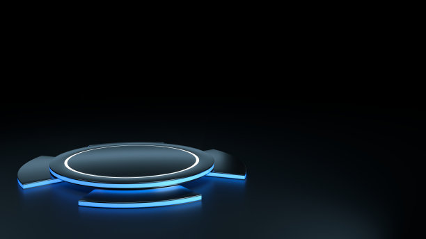 现代黑色未来主义基座与蓝色霓虹灯。背景- 3D插图图片下载