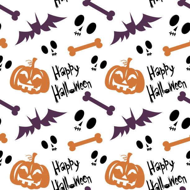矢量可爱的万圣节无缝图案与怪物，头骨，蝙蝠，墓碑为织物，纸，纺织品，礼品包装孤立在橙色背景。万圣节的背景图片下载